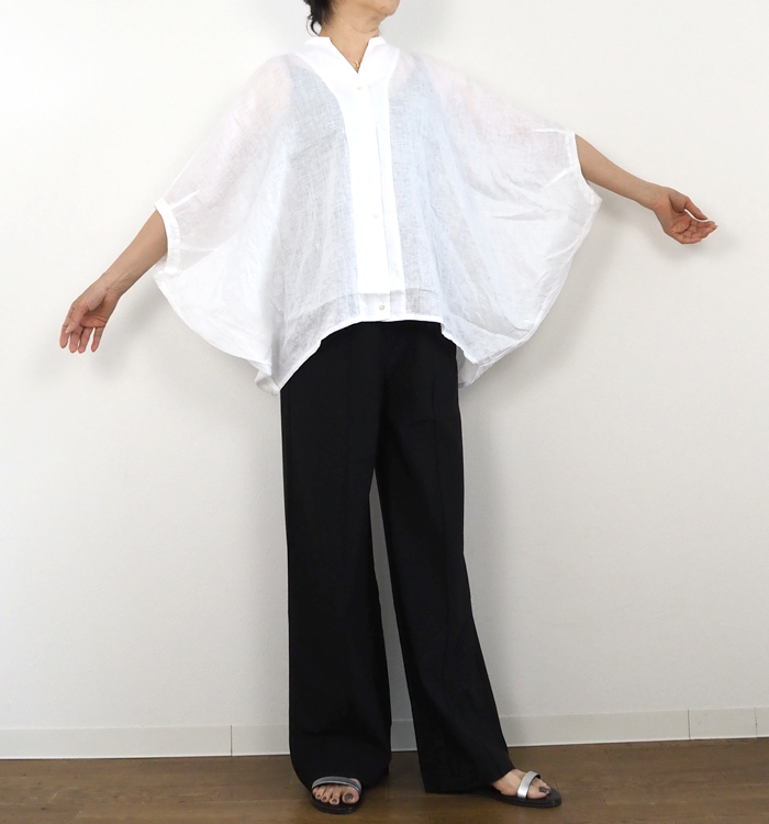mizuiroind（ミズイロインド） リネンコクーンブラウス スタンドカラー