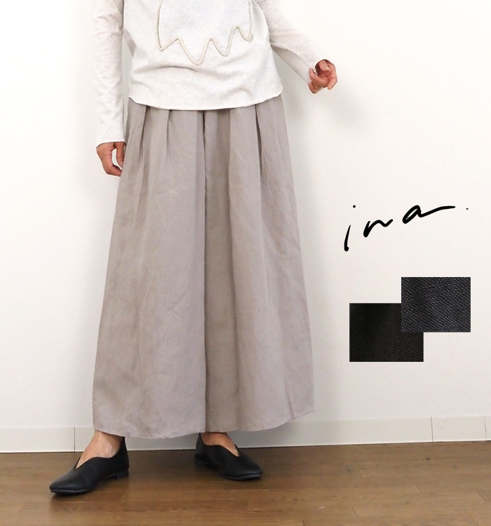 イナ ina リネンタックワイドパンツ 定番 麻素材 レディース