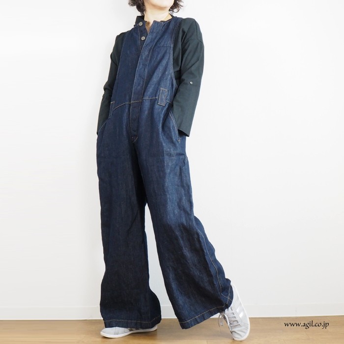【美品】45R インディゴリネンオールインワン 藍リネンデニムつなぎ synanogues 53 オールインワン デニム パンツ コットンリネン