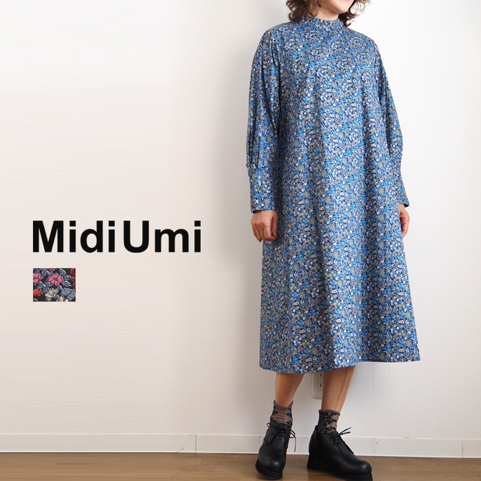 MidiUmi ミディウミ リバティプリントワンピース ボリュームスリーブ 花柄 レディース