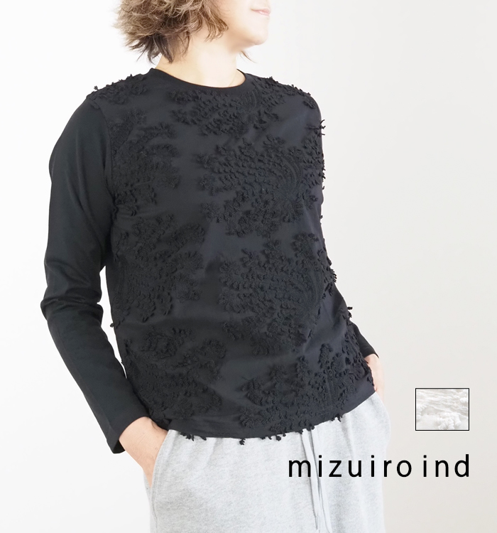 mizuiro-ind ミズイロインド レースプルオーバー グレー チュニック mizuiroind mizuiro ind（ミズイロインド） クルーネック