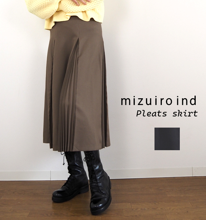 mizuiroind（ミズイロインド） プリーツスカート ミディ丈 レディース