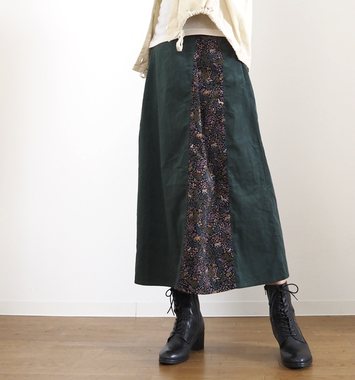 sosotto（ソソット） ラップスカート 細コールxリバティフェイク