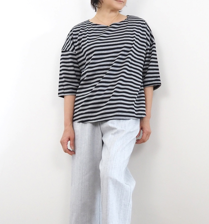 NARU factory ナルファクトリー ボーダーTシャツ ラウンドネック レティース 661015 NARU factory ナルファクトリー ボーダーTシャツ ラウンドネック