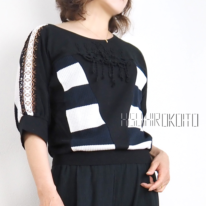 SALE HISUIHIROKOITO ヒスイヒロコイトウ Vネック プルオーバーカットソー ブラック ネイビー レディース HISUI SALE HISUIHIROKOITO ヒスイヒロコイトウ Vネック プル