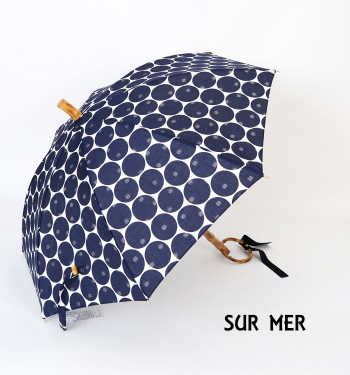 SUR MER（シュールメール） 日傘 長傘 ドット 透かし水玉 ネイビー
