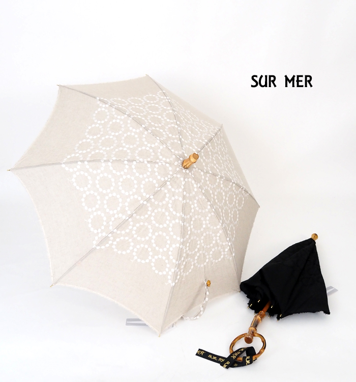 SUR MER 日傘長傘 SUR MER （在庫処分特価）日傘 SURMER 長傘 麻刺繍 日本製