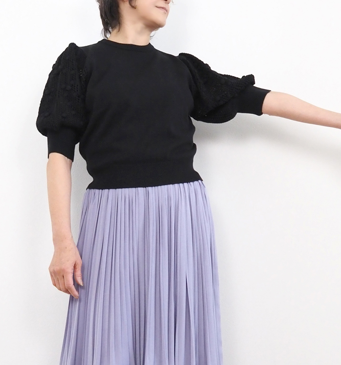 MANON マノン サマーニット 半袖レースパフスリーブ プル