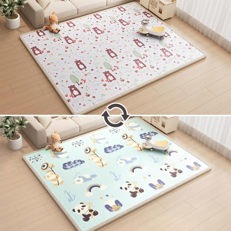 リバーシブルプレイマット #3029 プレイマット熊200 カラーA ベビーマット 200cm プレイマット 防水防音 リバーシブル クッション