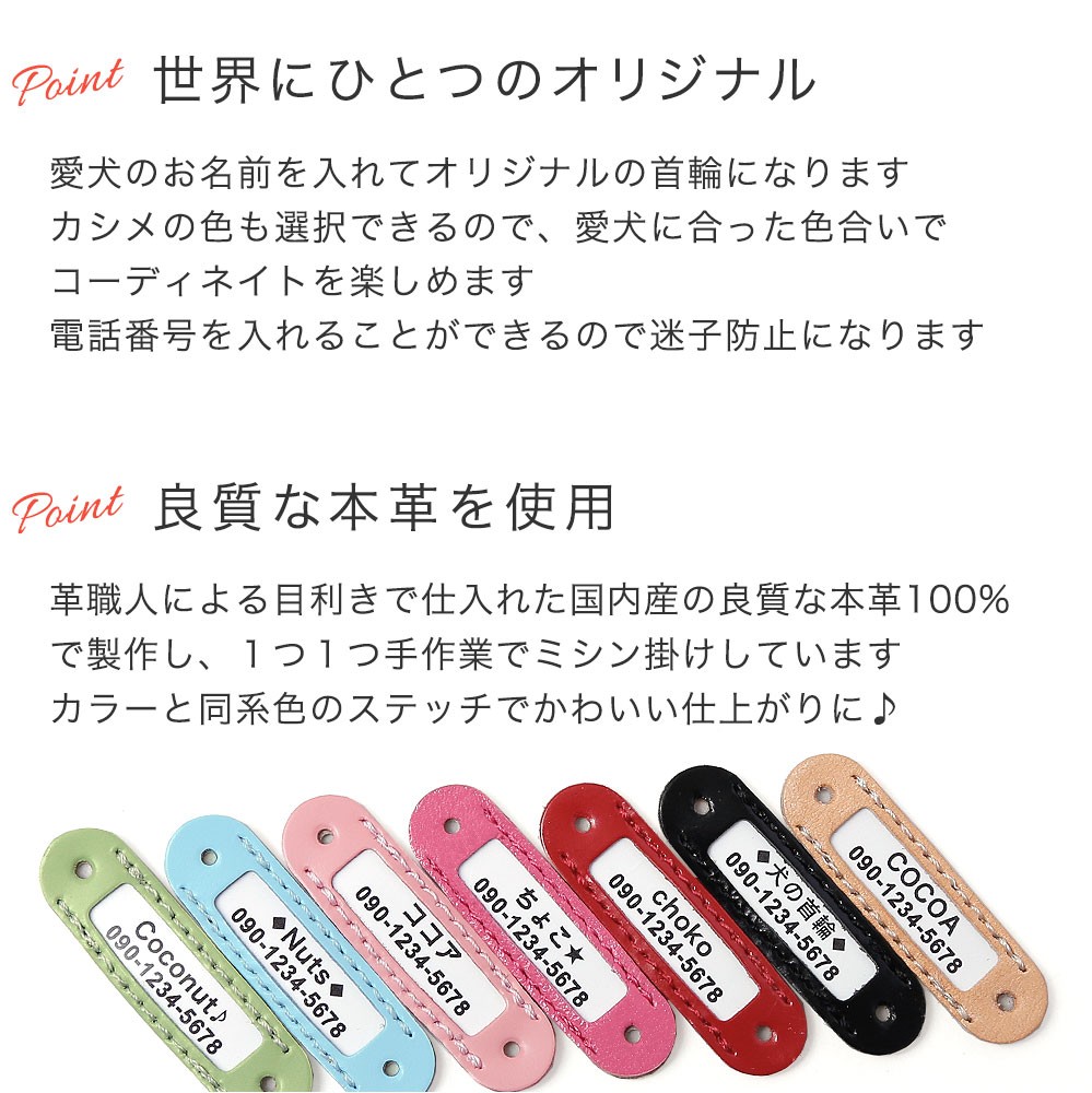 犬 首輪 犬の首輪 名前入り おしゃれ ブランド 革 小型犬 中型犬 革 革製 皮 本革 レザー 栃木レザー ヌメ革 かわいい シンプル 15mm 18mm メール便送料無料｜agress｜03