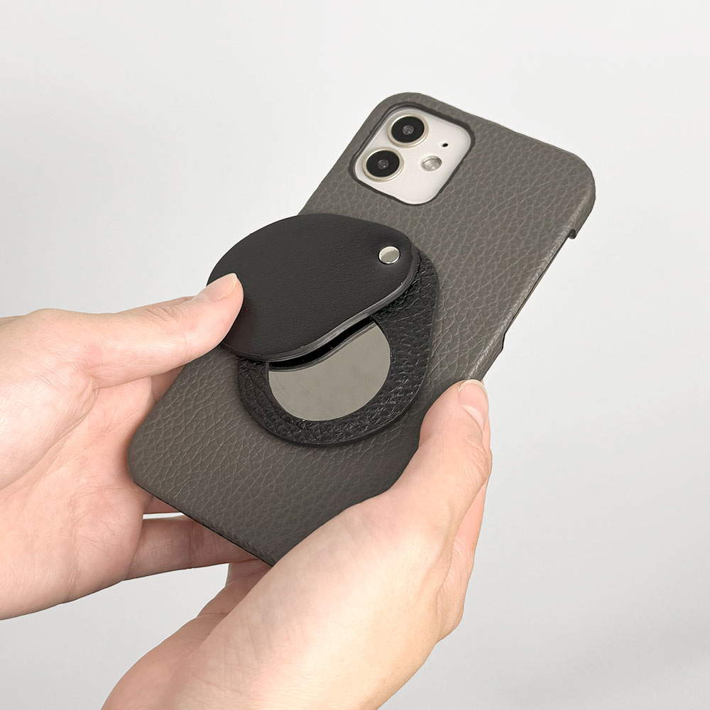 コンパクトミラー ステンレスミラー バッグチャーム 本革 鏡 ミラー