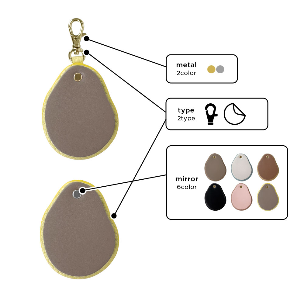 コンパクトミラー ステンレスミラー バッグチャーム 本革 鏡 ミラー