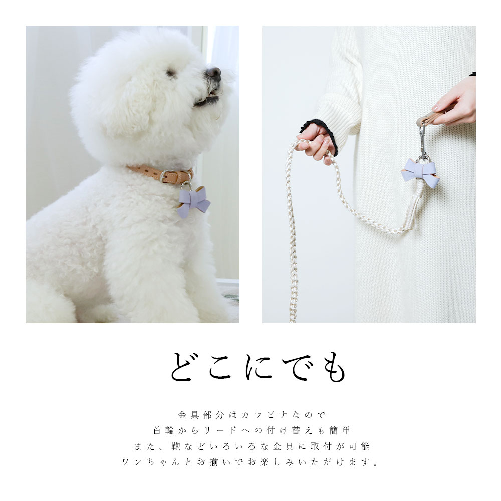 犬 首輪 チャーム リボン 本革 ゴートレザー ペット用品 リード