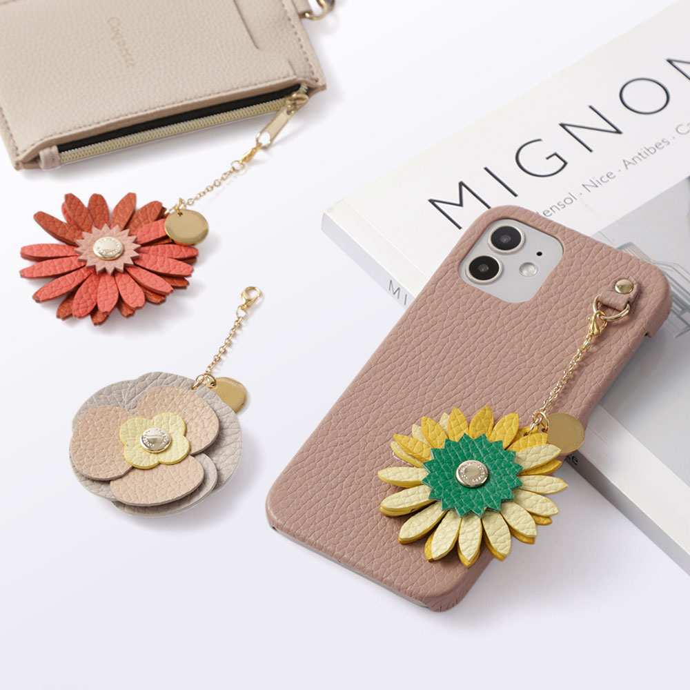 バッグチャーム 本革 イタリアンレザー 花 フラワー ひまわり ガーベラ