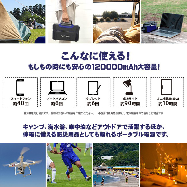 アクセス ポータブル電源 大容量 AQ710SB 120000mAh/444Wh アクセス ポータブル電源 大容量 AQ710SB 120000mAh/444Wh