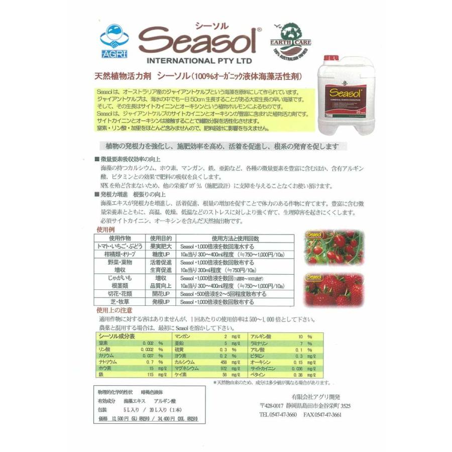 昆布 液体海藻活性剤 海藻エキス Seasol 5L シーソル