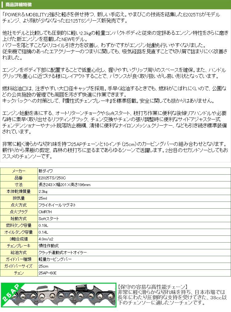 全日本送料無料 新ダイワ E2125ts 250c チェンソー チェーンソー 10インチカービングバー 25ap仕様 正規品 Zoetalentsolutions Com