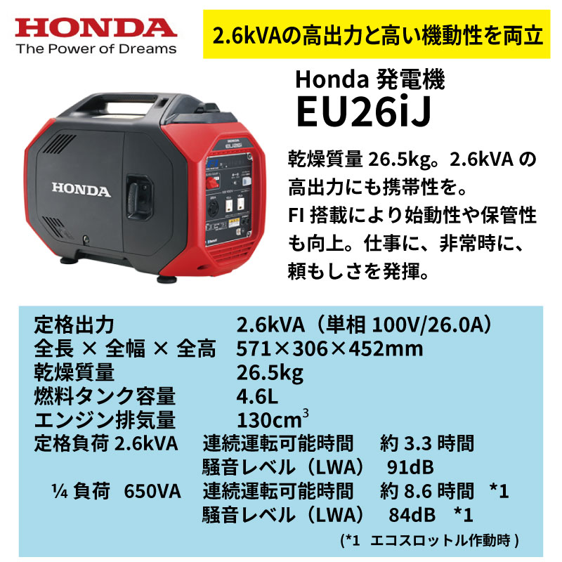 ホンダ（HONDA） 発電機 EU26iJ インバーター搭載 : 農林・園芸・汎用