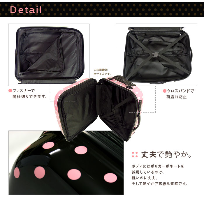 【新品未使用・定価の半額】ブラック 花柄ストライプ キャリーケース　カワサキ製 スーツケース 小型 ドット キャリーケース かわいい TSAロック 機内