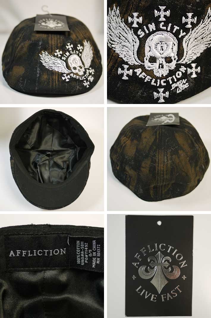ハンチング刺繍帽子 スカル&ウィング/黒 AFFLICTION アフリクション