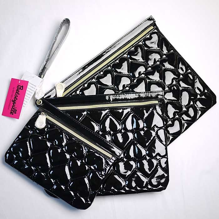 【ポーチ3セットハート柄/黒】ベッツィージョンソン9033 Betsey Johnson ベッツィージョンソン ポーチ レディース 3
