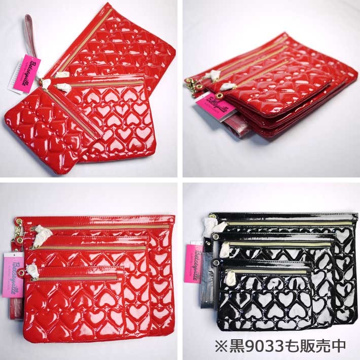 【ポーチ3セットハート柄/赤】ベッツィージョンソン9034 Betsey Betsey Johnson ベッツィージョンソン ポーチ レディース 3