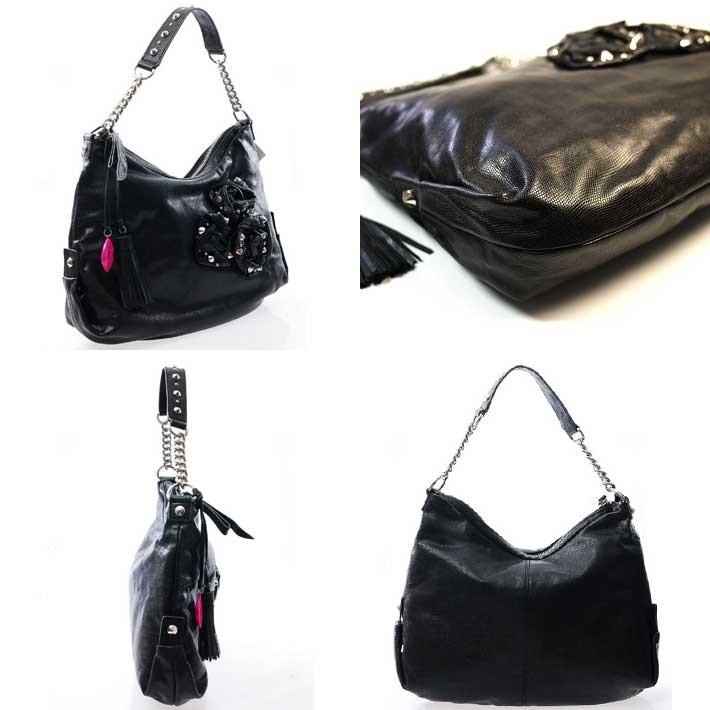 【牛革ハンドバッグ 薔薇スタッズ/黒】ベッツィージョンソン9069 Betsey Johnson ベッツィージョンソン 牛革ハンドバッグ
