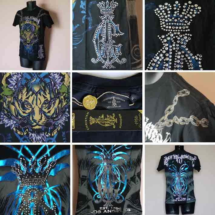クリスチャンオードジェー 00s スタッズ ラインストーン Tシャツ USA製 CHRISTIAN AUDIGIER（クリスチャンオードジェー） Tシャツ メンズ 半袖