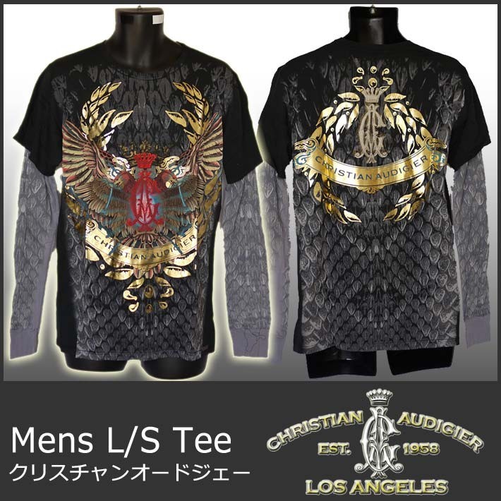 Christian Audigier スカル　骸骨　半袖　ロング　Tシャツ Christian Audigier スカル 骸骨 半袖 ロング Tシャツ - メルカリ