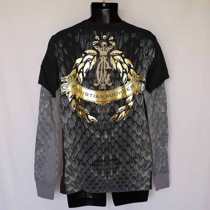 【長袖丸首T 箔鷹ロゴ鱗/黒】クリスチャンオードジェー5012 CHRISTIAN AUDIGIER クリスチャンオードジェー Tシャツ メンズ