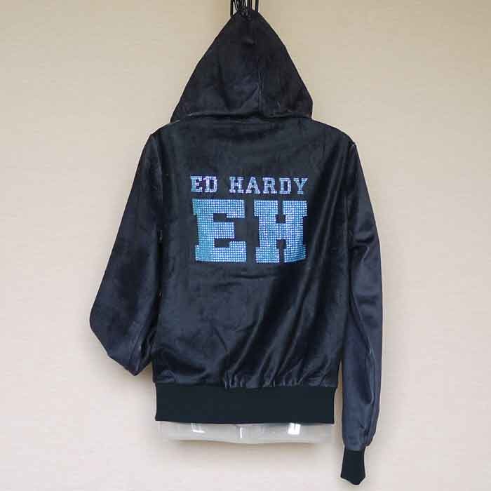 エドハーディー フードパーカー レディース ファー エコロジカル ロゴ/黒 ED10SW51 ECOLOGICAL FUR ジップアップフーディー フェイク EDHARDY 1029 冬 Ed Hardy エドハーディー フードパーカー レディース ファー