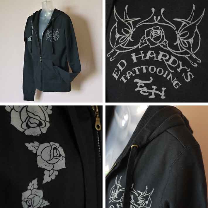 Ed Hardy エドハーディー フードパーカー レディース ローズ/黒