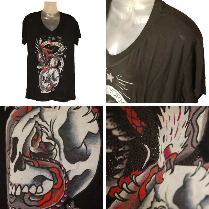 エドハーディー ed hardy レディース 半袖 Vネック Ｔシャツ グレー XSサイズ W02ABPP052 新品 Ed Hardy エドハーディー Tシャツ メンズ 半袖 Vネック 鷹