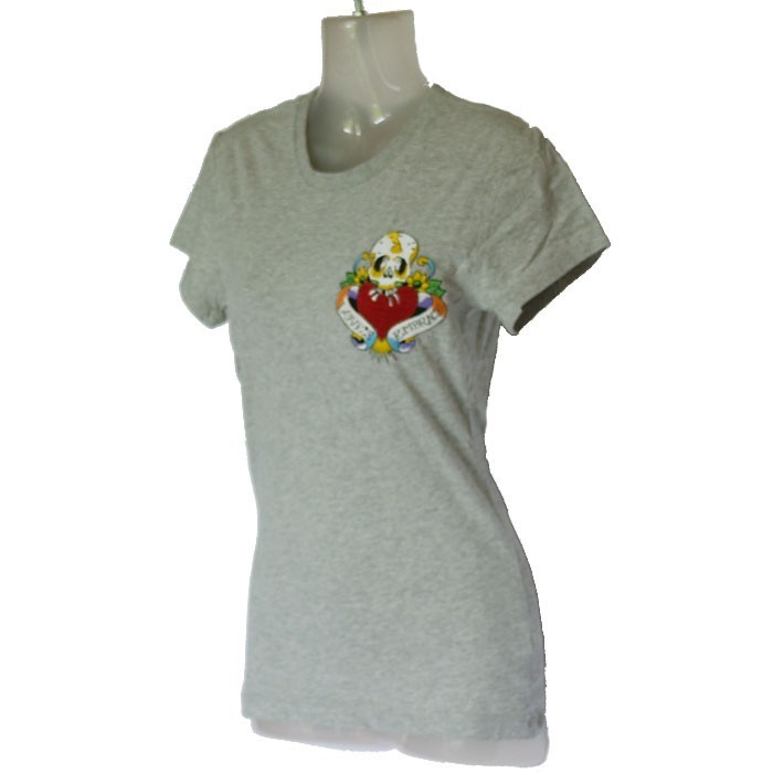 【半袖Tシャツ ラブ&スカル/灰】エドハーディー1054 A1XBHA56 Ed Hardy エドハーディー Tシャツ レディース 半袖 丸首 ラブ