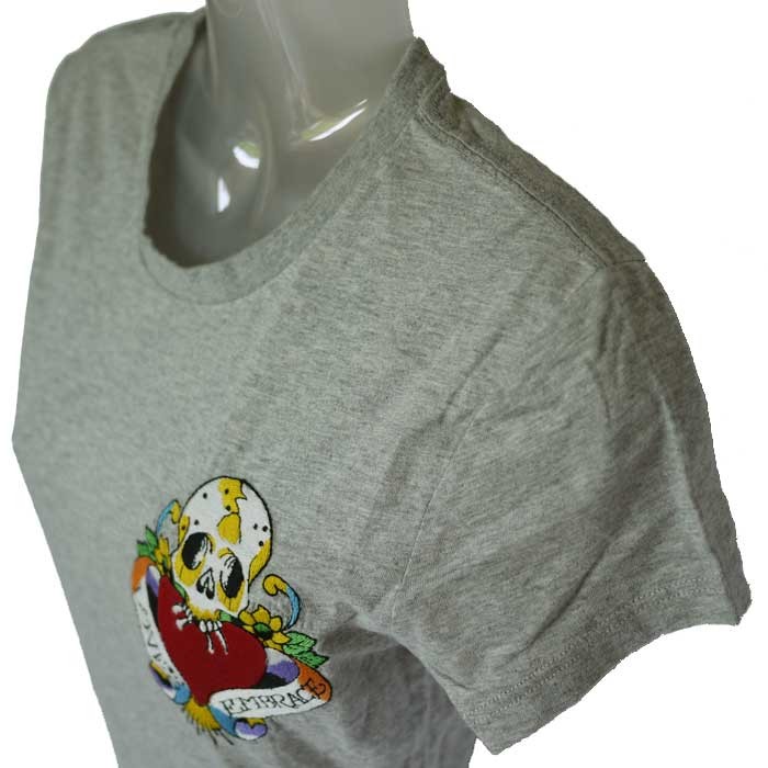 【半袖Tシャツ ラブ&スカル/灰】エドハーディー1054 A1XBHA56 Ed Hardy エドハーディー Tシャツ レディース 半袖 丸首 ラブ