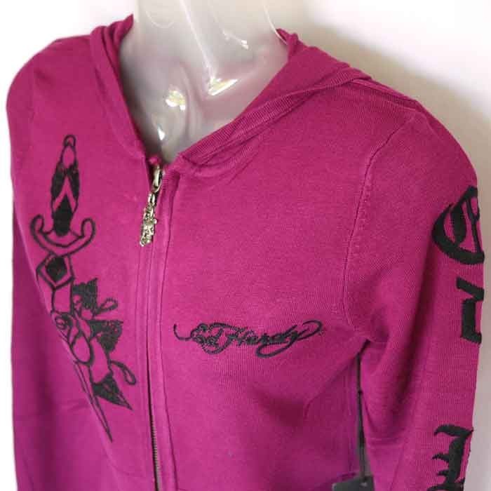 Ed Hardy（エド・ハーディー） ニットフーディ レディース ラブキル/紫