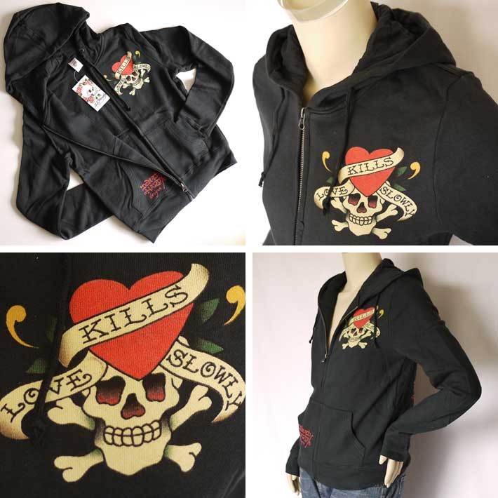 【美品】Ed HEARDY エドハーディ　ベロア ジップパーカー フード　黒 Ed Hardy エドハーディー ed hardy ジップ パーカー 長袖 十字架