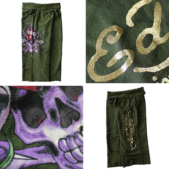 Ed Hardy エドハーディー カプリパンツ レディース 緑 ラブキル