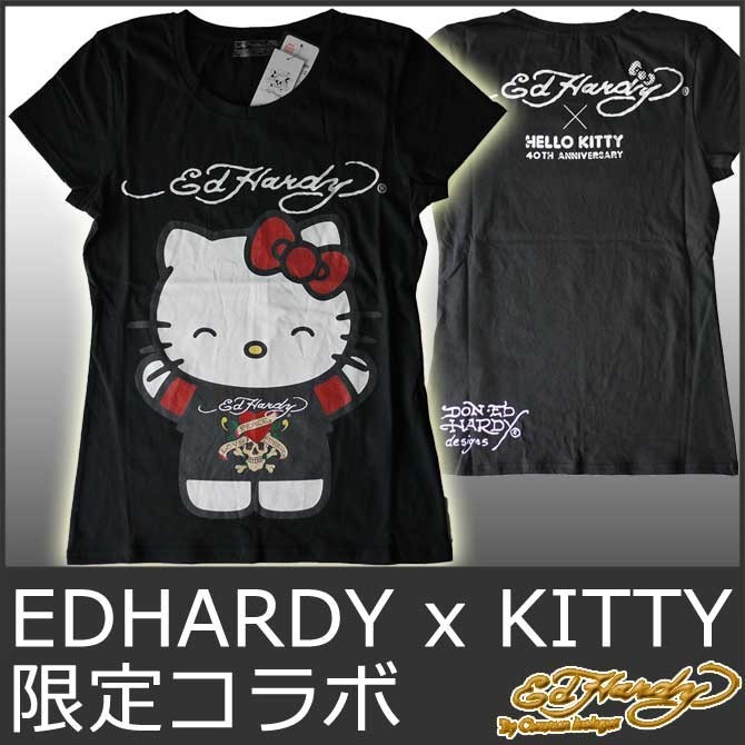 エドハーディー Tシャツ レディース 半袖 コラボ サンリオ ハローキティ DOLL 黒 ブラック Ed Hardy EDHARDY 1164