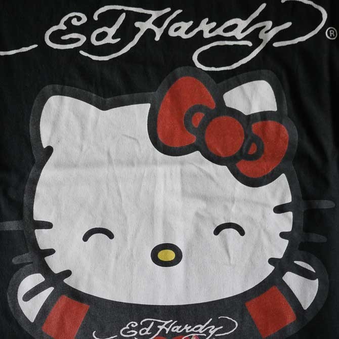 エドハーディー Tシャツ レディース 半袖 コラボ サンリオ ハローキティ DOLL 黒 ブラック Ed Hardy EDHARDY 1164