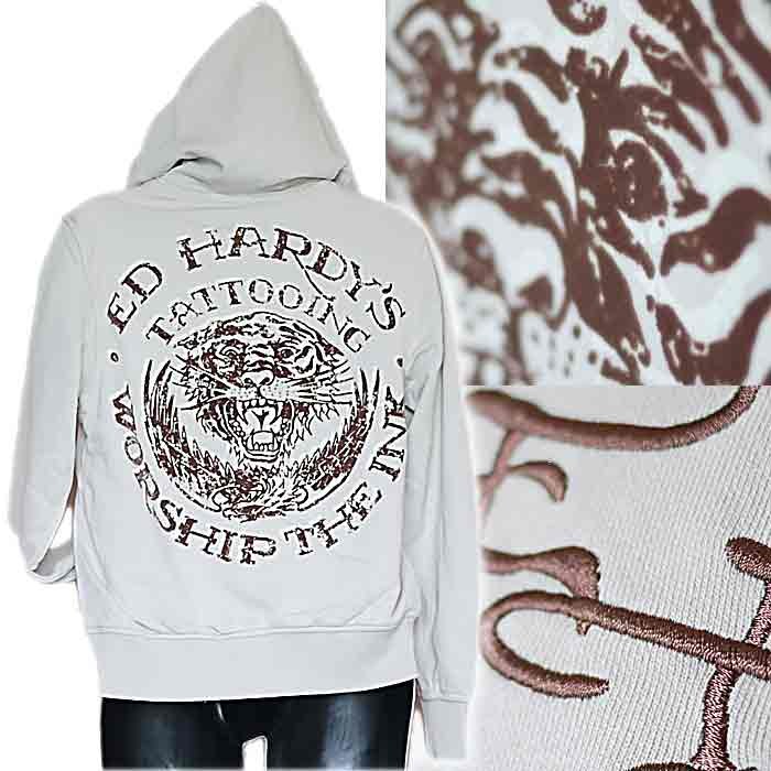 Ed Hardy エドハーディー フードパーカー メンズ フロッキー