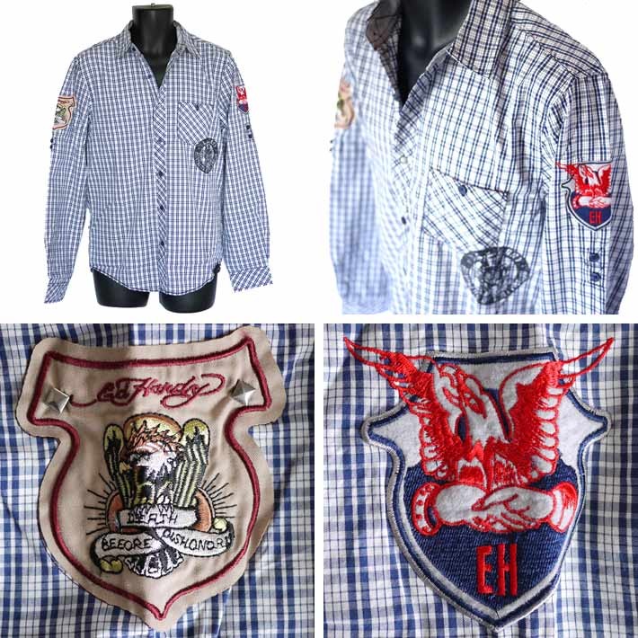 Ed Hardy（エド・ハーディー） シャツ メンズ 長袖 鷹&帆船/ブルー 青 