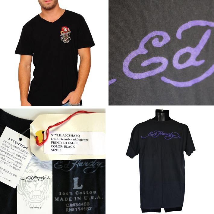 【EDHARDY V首半袖Tタイガー/黒】エドハーディー5190 EDHARDY V首半袖Tタイガー/黒】エドハーディー5190