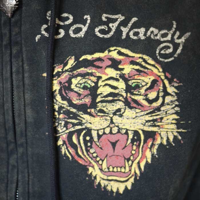 Ed Hardy（エド・ハーディー） パーカー メンズ 虎鷹コラージュ/黒