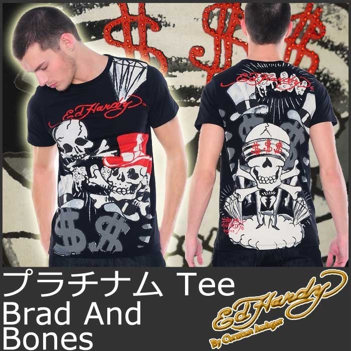 Ed Hardy エドハーディー Tシャツ メンズ 丸首半袖 地獄猫骸骨