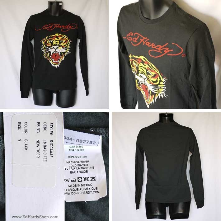 Ed Hardy（エド・ハーディー） Tシャツ メンズ 特価 丸首 長袖 虎/黒