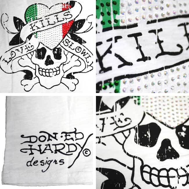 Ed Hardy クロスハート ラインストーン Tシャツ Ed Hardy エドハーディー Tシャツ レディース 半袖 ライン
