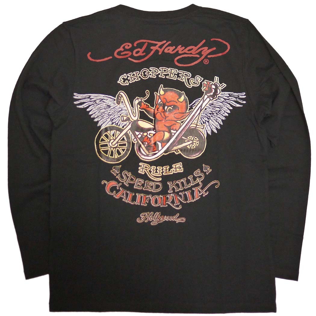 Ed Hardy（エド・ハーディー） Tシャツ メンズ 長袖 黒 デビル バイク