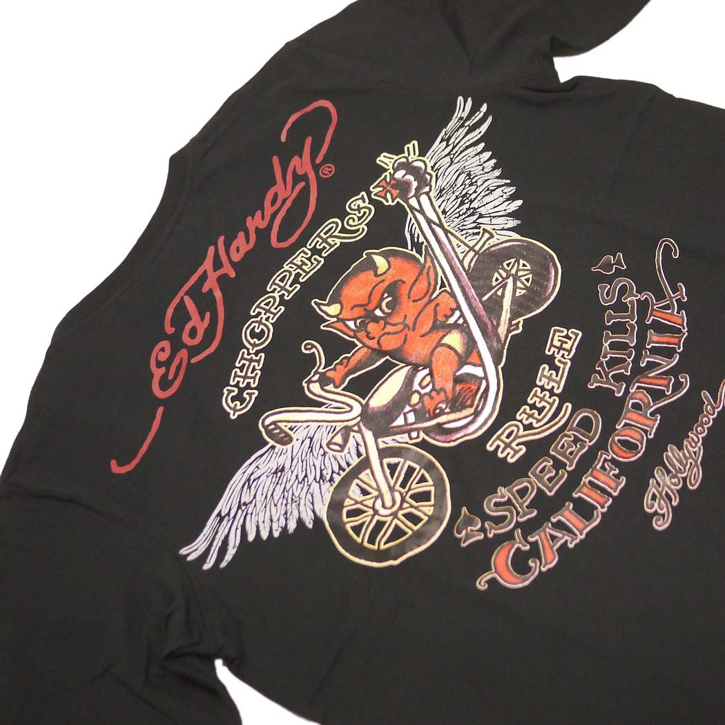 Ed Hardy（エド・ハーディー） Tシャツ メンズ 長袖 黒 デビル バイク