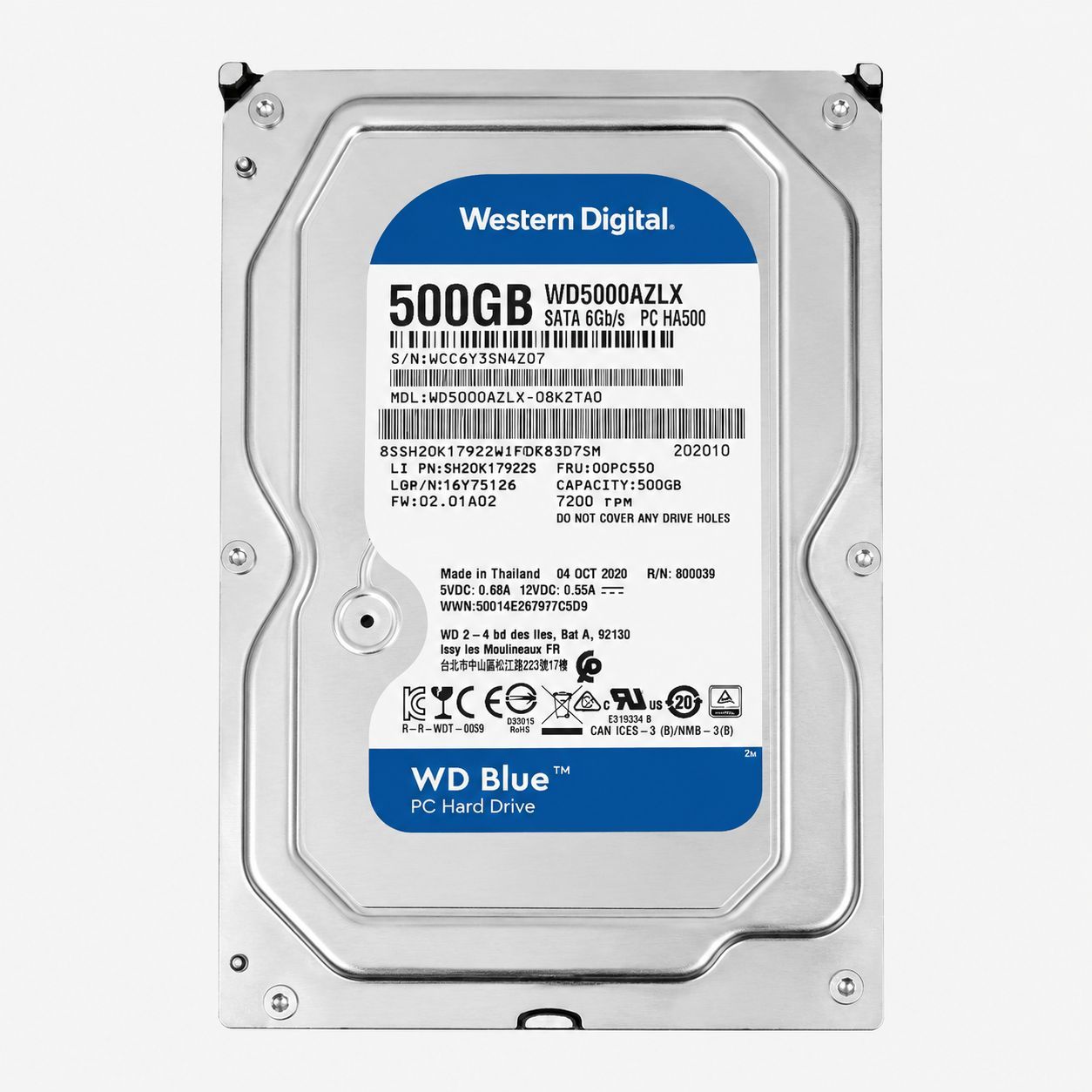 中古 Western Digital WD Blue 3.5インチ 内蔵HDD 500GB SATA 6.0Gb/s 7200rpm 32MB WD5000AZLX